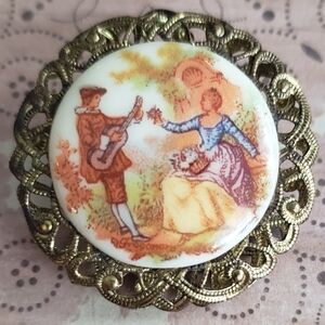 Vintage Fragonard Signed Western Germany Brooch Romantic Filigree Cameo 50's